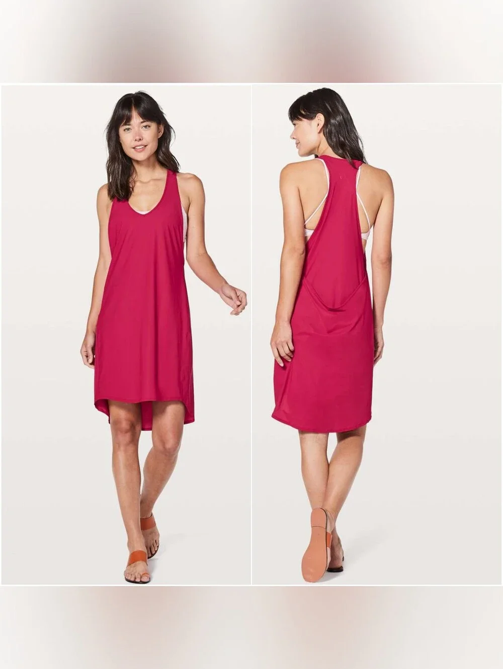 Lululemon Rejuvenate Racerback Dress Fuchsia Draped Layered Rose Magenta Pink